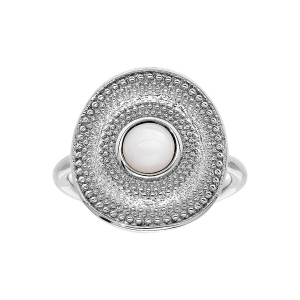BAGUE ARGENT RHODIÉ FORME RONDE PIERRE NACRE VÉRITABLE
