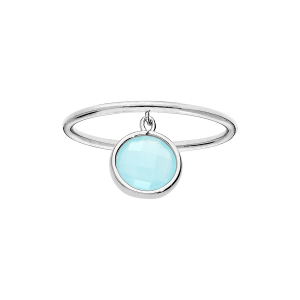 BAGUE ARGENT RHODIÉ PAMPILLE PIERRE FACETÉ RONDE SERTI CLOS COULEUR BLEU