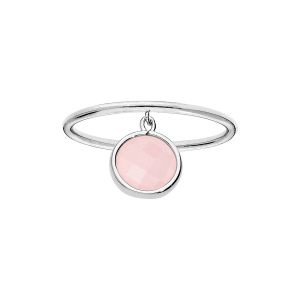 BAGUE ARGENT RHODIÉ PAMPILLE PIERRE FACETÉ RONDE SERTI CLOS COULEUR ROSE