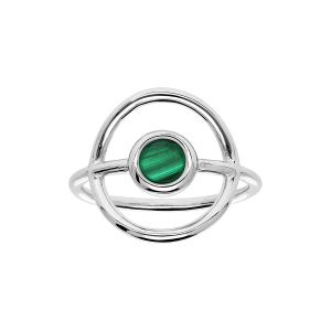 BAGUE ARGENT RHODIÉ RONDE EVIDÉ PIERRE MALACHITE VÉRITABLE