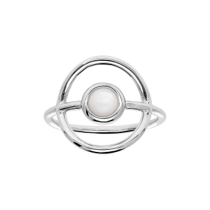 BAGUE ARGENT RHODIÉ RONDE EVIDÉ PIERRE NACRE VÉRITABLE