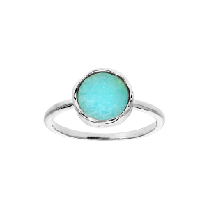 BAGUE ARGENT RHODIÉ FORME IRREGULIERE AVEC AMAZONITE VÉRITABLE