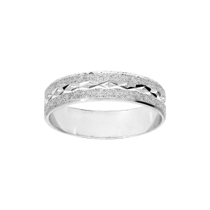 ALLIANCE ARGENT RHODIÉ 5MM GRANITÉE ET DIAMANTEE CROISEE