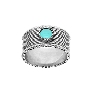 BAGUE ARGENT RHODIÉ LARGE PIERRE SYNTHETIQUE CABOCHON COULEUR AMAZONITE