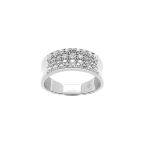 BAGUE ARGENT PLATINÉ RUBAN INCURVÉ PAVÉ OXYDES BLANCS SERTIS