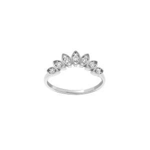 BAGUE ARGENT RHODIÉ FORME V NAVETTES OXYDES BLANCS SERTIS
