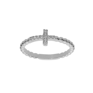 BAGUE ARGENT RHODIÉ BOULES AVEC CROIX OXYDES BLANCS SERTIS