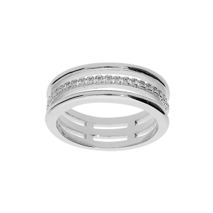 BAGUE ARGENT RHODIÉ  3 RANGS AVEC OXYDES BLANCS SERTIS