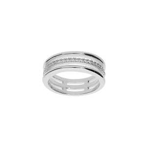 BAGUE ARGENT RHODIÉ  3 RANGS AVEC OXYDES BLANCS SERTIS