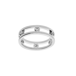 BAGUE ARGENT RHODIÉ MASSIF AJOURÉE OXYDES BLANCS SERTIS
