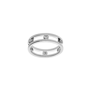 BAGUE ARGENT RHODIÉ MASSIF AJOURÉE OXYDES BLANCS SERTIS
