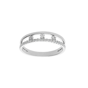 BAGUE ARGENT RHODIÉ 2 RANGS AJOURÉE 1 RAIL OXYDES BLANCS SERTIS ET 3 OXYDES BLANCS SERTIS