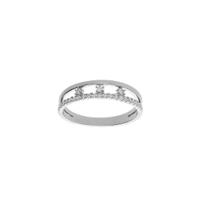 BAGUE ARGENT RHODIÉ 2 RANGS AJOURÉE 1 RAIL OXYDES BLANCS SERTIS ET 3 OXYDES BLANCS SERTIS