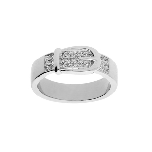 BAGUE ARGENT RHODIÉ MOTIF CEINTURE OXYDES BLANCS SERTIS