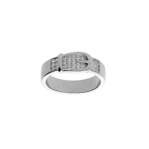 BAGUE ARGENT RHODIÉ MOTIF CEINTURE OXYDES BLANCS SERTIS