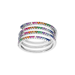 BAGUE ARGENT RHODIÉ ENROULEE OXYDES MULTI COULEURS SERTIS