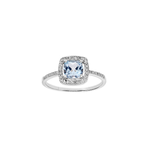 BAGUE ARGENT RHODIÉ MASSIF PIERRE CARRÉ TOPAZE BLEUE VERITABLE CONTOUR OXYDES BLANCS SERTIS