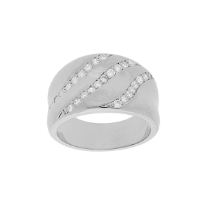 BAGUE ARGENT RHODIÉ MASSIF INCURVÉE 3 RANGS OXYDES BLANCS SERTIS EN BIAIS