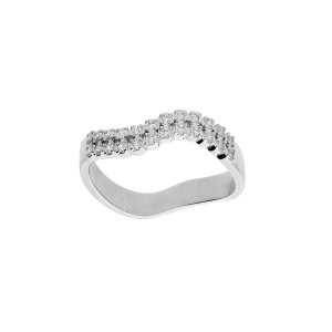BAGUE ARGENT RHODIÉ FORME VAGUE 2 RANGS OXYDES BLANCS SERTIS