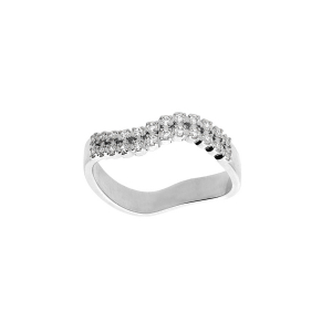 BAGUE ARGENT RHODIÉ FORME VAGUE 2 RANGS OXYDES BLANCS SERTIS
