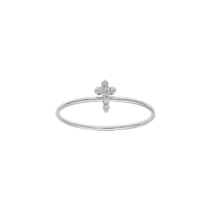 BAGUE ARGENT RHODIÉ PAMPILLE CROIX OXYDES BLANCS SERTIS