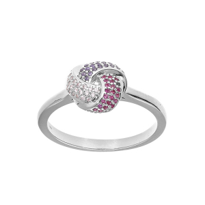 BAGUE ARGENT RHODIÉ 3 RUBANS DEGRADÉ OXYDES ROSE