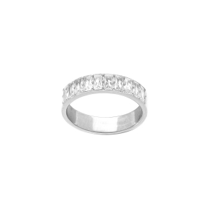 BAGUE ARGENT PLATINÉ ALLIANCE AMERICAINE OXYDES BLANCS SERTIS