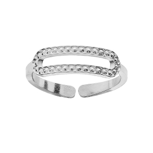 BAGUE ARGENT RHODIÉ OUVERTE MOTIF RECTANGULAIRE PERLÉ REGLABLE