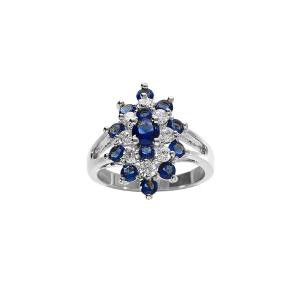 BAGUE ARGENT RHODIÉ MARQUISE OXYDES BLEU ET BLANCS