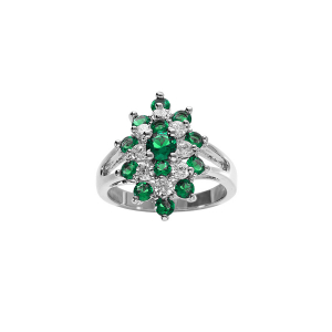 BAGUE ARGENT RHODIÉ MARQUISE OXYDES VERTS ET BLANCS