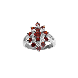 BAGUE ARGENT RHODIÉ MARQUISE OXYDES ROUGES ET BLANCS