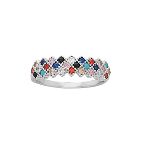 BAGUE ARGENT RHODIÉ DAMIER OXYDES MULTICOULEURS