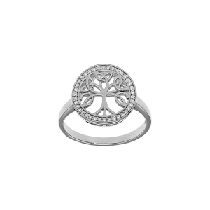 BAGUE ARGENT RHODIÉ ARBRE DE VIE CELTIQUE  14MM CONTOUR OXYDES BLANCS SERTIS