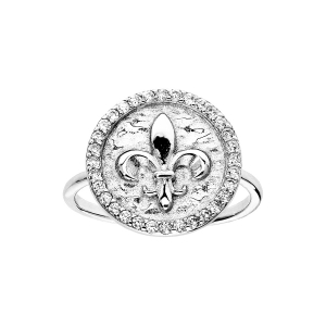 BAGUE ARGENT RHODIÉ RONDE FLEUR DE LYS