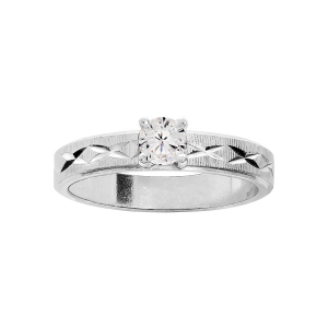 ALLIANCE ARGENT RHODIÉ 4MM DIAMANTÉE X SOLITAIRE OXYDE BLANC SERTI