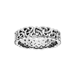 BAGUE ARGENT RHODIÉ 6MM MOTIF TRISKEL ENTRELACE
