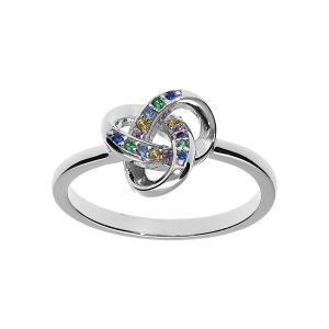 BAGUE ARGENT RHODIÉ NOEUD OXYDES MULTI COULEURS SERTIS