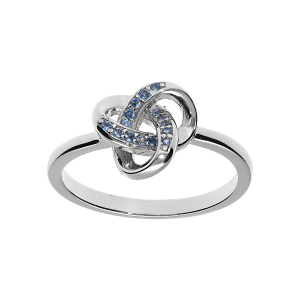 BAGUE ARGENT RHODIÉ NOEUD OXYDES BLEU CIEL SERTIS