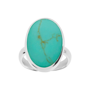 BAGUE ARGENT  OVALE TURQUOISE RECONSTITUEE