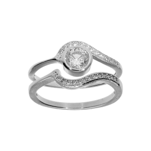 BAGUE ARGENT RHODIÉ DUO VAGUE OXYDES BLANCS SERTIS