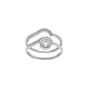 BAGUE ARGENT RHODIÉ DUO VAGUE OXYDES BLANCS SERTIS