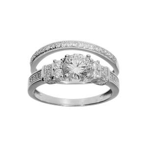 BAGUE ARGENT RHODIÉ DUO OXYDES BLANCS SERTIS