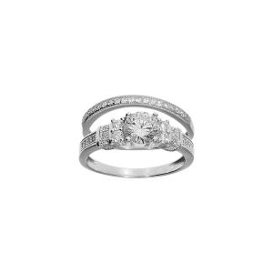BAGUE ARGENT RHODIÉ DUO OXYDES BLANCS SERTIS