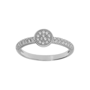 BAGUE ARGENT PLATINÉ ROND OXYDES BLANCS SERTIS