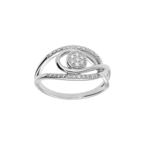 BAGUE ARGENT PLATINÉ VOLUTE OXYDES BLANCS SERTIS