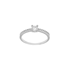 BAGUE ARGENT RHODIÉ SOLITAIRE OXYDES BLANCS SERTIS ET 1 OXYDE BLANC SERTI GRIFFE