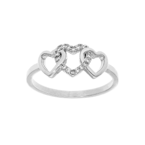BAGUE ARGENT RHODIÉ 3 COEURS ENTRELACÉS 1 LISSE ET 2 AVEC OXYDES BLANCS SERTIS