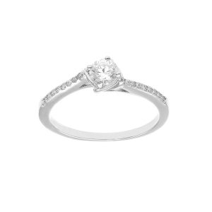 BAGUE ARGENT RHODIÉ  SOLITAIRE OXYDES BLANCS SERTIS ET 1 OXYDE BLANC SERTI GRIFFE