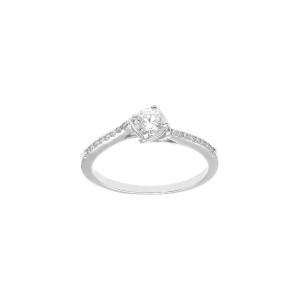 BAGUE ARGENT RHODIÉ  SOLITAIRE OXYDES BLANCS SERTIS ET 1 OXYDE BLANC SERTI GRIFFE