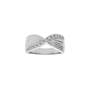 BAGUE ARGENT PLATINÉ CROISÉE OXYDES BLANCS SERTIS